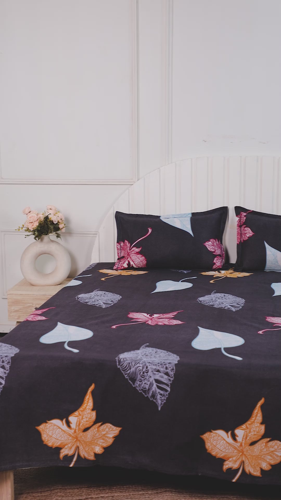 Premium Cotton Black Leaf Double Bedsheet