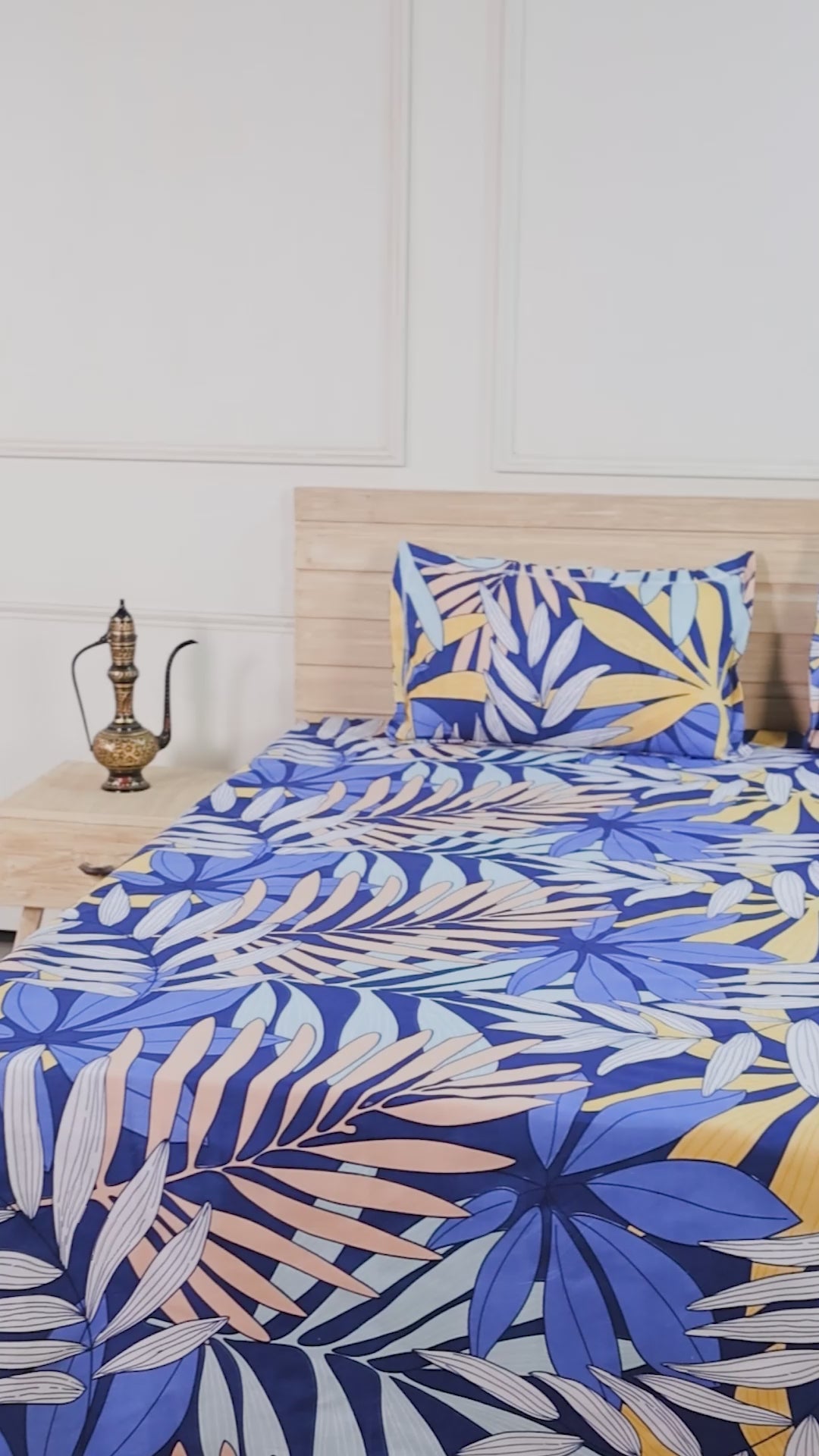 Premium Cotton Blue Leaf Double Bedsheet