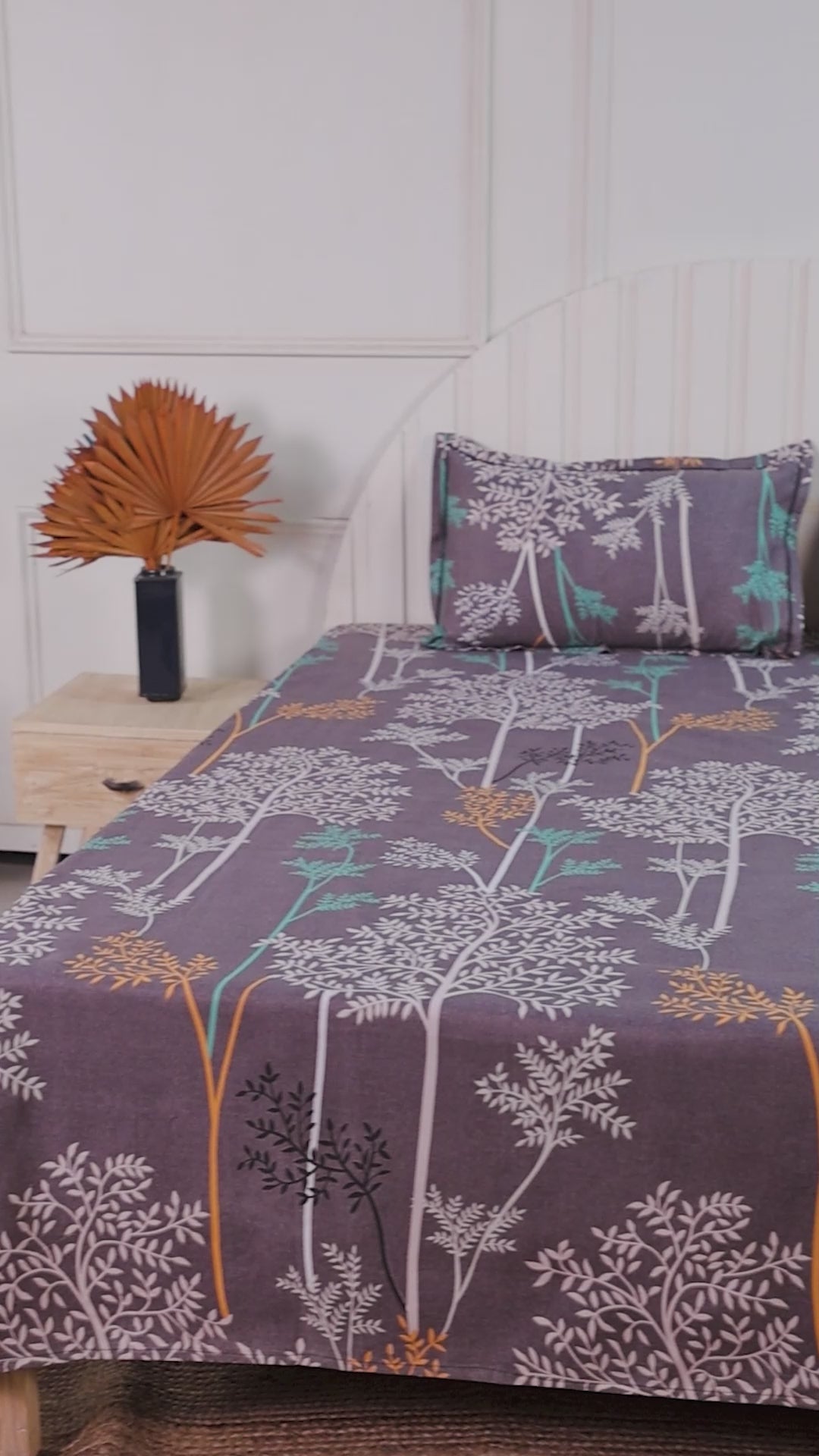 Premium Cotton Dusty Grey Leaf Double Bedsheet
