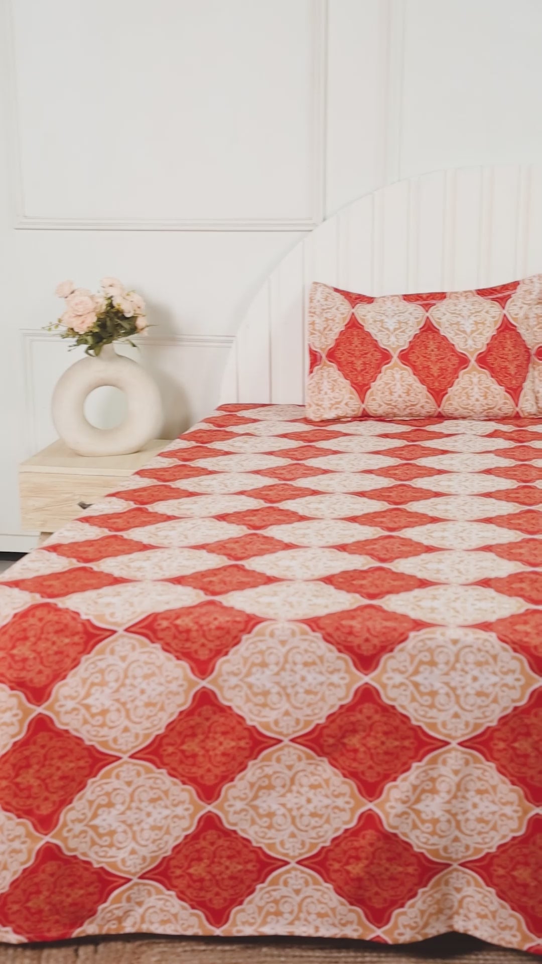 Diamond Orange Cotton Double Bedsheet