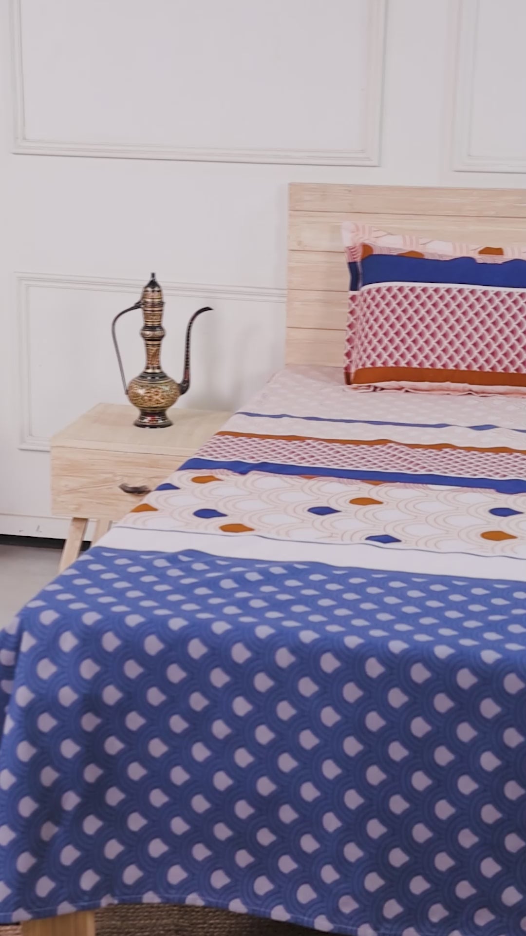 Premium Cotton Beige Blue Double Bedsheet